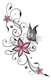 Fleurs Rose Et Noir Avec Papillon Heure D T Photo Fleur Noir Idees De Tatouages Tatouage Arabesque