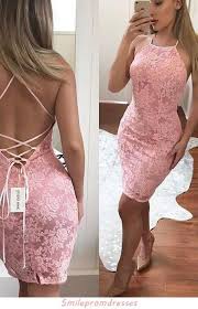 2019 Hot Sheath Halter Open Back Lace Short Mini Cocktail Dresses Zipper In 2020 Necklines For Dresses Mini Cocktail Dress Lace Homecoming Dresses