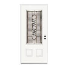 Jeld Wen 36 In X 80 In Ascot 3 4 Oval Lite Primed Premium Steel Prehung Front Door With Brickmould H27552 The Home Depot Steel Entry Doors Fiberglass Entry Doors Entry Doors