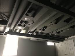 More Reader Came From This Term Exposed Ceiling Black Painted Basement Ceilings Low Ceiling Basement Basement Ceiling Basement Lighting