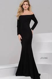 Jovani Dress 42723 Black Long Fitted Long Sleeves Off The Shoulder Dress Long Sleeve Bridesmaid Dress Evening Gowns With Sleeves Black Bridesmaid Dresses Long