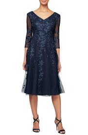 Free Shipping And Returns On Alex Evenings V Neck Embroidered Mesh Cocktail Dress Regular Petite At Nord Mesh Cocktail Dress Embroidered Midi Dress Dresses