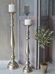 Silver Metal Duo Turned Wood Style Floor Candle Floor Candlesticks Floor Candle Holders