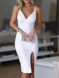 White Sequins Knee Length Split Spaghetti Strap Bodycon Party Dress In 2020 Spaghetti Strap Bodycon Dress White Dress Party Bodycon Dress Parties
