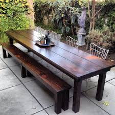 Simple Outdoor Dining Area With Rustic Outdoor Furniture Of Wooden Table And Bench Rustic Farmhouse Dining Table Outdoor Dining Furniture Dining Table Rustic