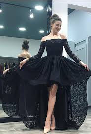 Unique Black Lace High Low Off Shoulder Prom Prom Promdress Dress E Prom Dresses Long With Sleeves Long Sleeve Homecoming Dresses Prom Dresses With Sleeves
