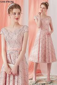 Vintage Lace Pink Party Dress Tea Length With Cap Sleeves Tea Length Dresses Pink Party Dresses Homecoming Dresses Long