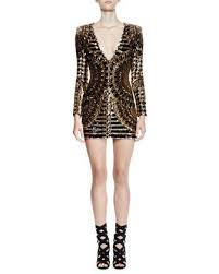 Balmain Long Sleeve Embellished Mini Dress Black Gold Mini Dress Long Sleeve Sequin Dress Long Sleeve Jersey Dress