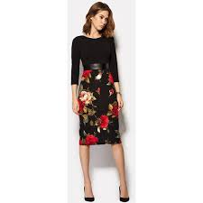Smart Casual Dress With Roses Highwaisted Dress Floral Black Pencil Dress Office Dress Autumn Dress Smart Casual Dress Latest Casual Dress Casual Dresses