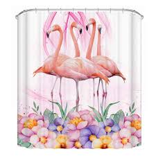 Amazon Lecoda Flamingo Flower Polyester Fabric Shower Curtain 72w By 72h Flamingo Shower Curtain Shower Curtain Flamingo Flower