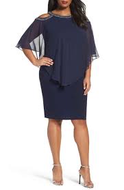 Main Image Alex Evenings Embellished Cold Shoulder Overlay Cocktail Dress Plus Size Plus Size Cocktail Dresses Navy Cocktail Dress Plus Size Dresses