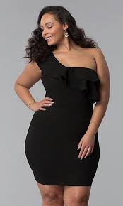 Plus Size One Shoulder Short Black Party Dress Black Party Dresses Short Plus Size Party Dresses Plus Size Bodycon Dresses