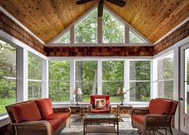 Screen Porch With Knotty Pine Ceiling Cedar Shake Accents And Slate Floor Home Ceiling Porch Design Outdoor Remodel