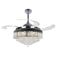 Ceiling Fans With Lights 42 Modern Led Ceiling Fan Retractable Blades Crystal Chandelier Fan With Remote Control 2700k Warm White Not Dimmable Chrome Finish Chandelier Fan Ceiling Fan With Light Ceiling