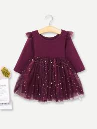 Shein Offers Toddler Girls Contrast Mesh Star Sequin Dress Toddler Girl Dresses Girls Winter Dresses Dresses Kids Girl
