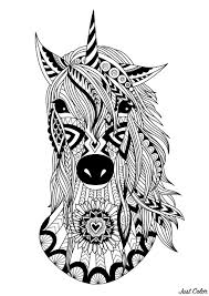 Tete De Licorne Au Style Zentangle En 2020 Coloriage Mandala Coloriage Licorne Coloriage