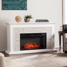 Ithaca 60 25 In W Faux Stacked Stone Electric Fireplace In White Hd90442 The Home Depot Stone Electric Fireplace White Electric Fireplace Faux Stone Electric Fireplace