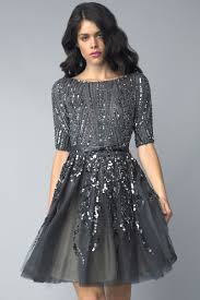 Tulle And Sequin Cocktail Dress With 3 4 Sleeve And Flare Skirt Cocktail Dresses With Sleeves Dresses With Sleeves Black Cocktail Dress