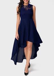Lace Panel High Low Navy Blue Dress Liligal Com Liligal Springoutfits Dress Embellishe Blue Chiffon Dresses Navy Blue Chiffon Dress Lace Panel Dress