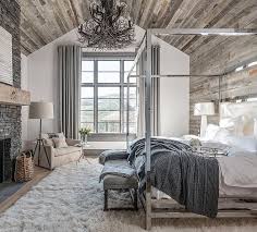 Bedroom With Reclaimed Wood Ceiling And Reclaimed Wood Accent Wall Reclaimed Wood Rustic Master Bedroom Farmhouse Style Master Bedroom Rustic Bedroom Design