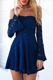 Blue Lace Off The Shoulder Flare Dress Lace Homecoming Dresses Short Dresses Long Sleeve Cocktail Dress