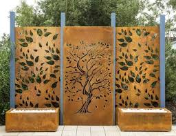 Brise Vue Jardin Acier Corten Motif Arbre Feuilles Brise Vue Jardin Design De Cloture Decoration Jardin
