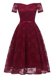 Burgundy Lace Bow Pleated Off Shoulder Backless Tutu Banquet Elegant Party Midi Dress Lace Dress Vintage Prom Dresses With Sleeves Lace Dress