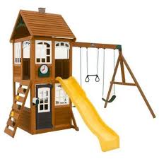 Kidkraft Mckinley Wooden Swing Set F24950 The Home Depot Wooden Playset Play Swing Set Play Houses