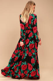 Strike A Rose Black Floral Print Long Sleeve Maxi Dress Long Sleeve Maxi Evening Dress Maxi Dress Evening Maxi Dress With Sleeves