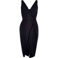 River Island Navy Plunge Wrap Pencil Dress 165 Bgn Liked On Polyvore Featuring Dres Plunging Neckline Cocktail Dress Navy Bodycon Dress Navy Cocktail Dress