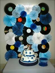 Rockstar Monkey Themed Baby Shower Record And Paper Fan Backdrop Music Themed Parties Music Baby Showers Baby Shower Themes