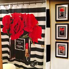 Do It Yourself Framed Chanel Shower Curtain Black And White Stripe Bathroom Decor Apartment Restroom Decor Bathroom Decor