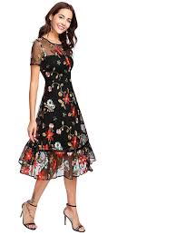 Verdusa Womens Floral Embroidery Mesh Overlay Ruffle Hem Dress Multicolor M See This Great Product Note Ruffle Hem Dress Hem Dress Floral Embroidered Dress