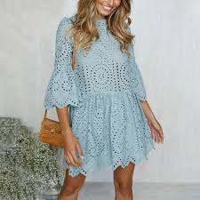 Hollow Out Embroidery Lace Dress Women Casual Ruffles Sleeve White Dress Summer Beach Cotton Sh Cotton Short Dresses Lace Dress Vintage Mini Dress With Sleeves