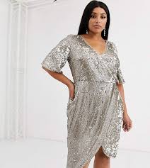Tfnc Plus Tfnc Plus Sequin Wrap Front Kimono Midi Dress In Two Tone Sequin Dresses Midi Dress Plus Size Cocktail Dresses