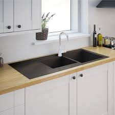 Evier A Encastrer Resine Noir Ising 2 Bacs Castorama Evier Cuisine Evier En Resine Meuble Cuisine Bois