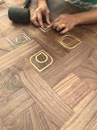 Walnut Parquet Floors With Brass Inlays Woodflooringpattern Wood Floor Design Inlay Flooring Wood Parquet