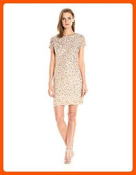 Adrianna Papell Women S Short Beaded Cap Sleeve Dress Champagne Silver 4 All About W Capped Sleeve Dress Embellished Cocktail Dress Womens Cocktail Dresses