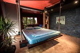 Bedroom Faboulus Hanging From Ceiling Bed Using Brown Wooden Bed Frame Also White Bedding Plus Brown Ceramic Flooring Also E Cool Beds Bed Design Ceiling Bed