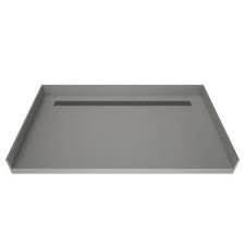 Tile Redi 40 In X 63 In Barrier Free Shower Base With Back Drain And Brushed Nickel Trench Grate Gray Shower Base Tile Redi Tileable Shower Base