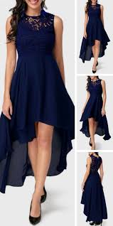 Navy Blue Sleeveless Lace And Chiffon High Low Dress Fashion Dresses Beauty Dress Pretty Dresses
