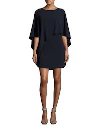 Halston Flowy Sleeve Boat Neck Asymmetric Drape Dress Draped Dress Halston Mini Dress