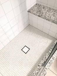 This Hexagon Mosaic Floor Adds Just Enough Character To The Clean 6x6 Wall Tile Shower Tile Inspiration Shower Floor Tile Shower Floor White Porcelain Tile
