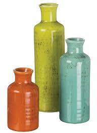 Amazon Com Sullivans 5 10 Set Of 3 Decorative Crackled Vases In Orange Green And Blue Home Kitchen Vases Decor Vase Set