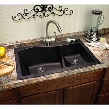 Swan Drop In Undermount Granite 33 In 1 Hole 60 40 Double Bowl Kitchen Sink In Nero Qz03322ls 077 The Hom Double Bowl Kitchen Sink Drop In Kitchen Sink Sink