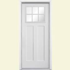 Masonite 36 In X 80 In Craftsman 6 Lite Right Hand Inswing Primed White Smooth Fiberglass Prehung Front Door W Brickmold 27158 The Home Depot Fiberglass Entry Doors Exterior Doors Entry Doors