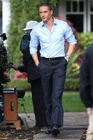 Tom Hardy Photos Photos Tom Hardy Takes A Break Casual Grooms Dark Blue Pants Light Blue Shirts