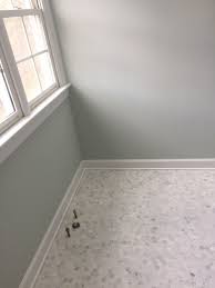 Before Pedestal Tub Was In Wall Color Is Sherwin Williams Sea Salt Floor Is 1 1 4 Hex In Pacific White Marb Sea Salt Sherwin Williams Pedestal Tub Wall Color