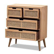 Baxton Studio Alina Medium Oak Finished Wood And Rattan 4 Drawer Accent Chest In 2020 Wood Rattan Wood Chest Rattan