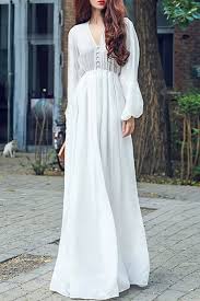 White Chiffon Plunging Neck Long Sleeve Maxi Dress Chiffon White Dress Long Sleeve Maxi Dress Long Sleeve Chiffon Maxi Dress